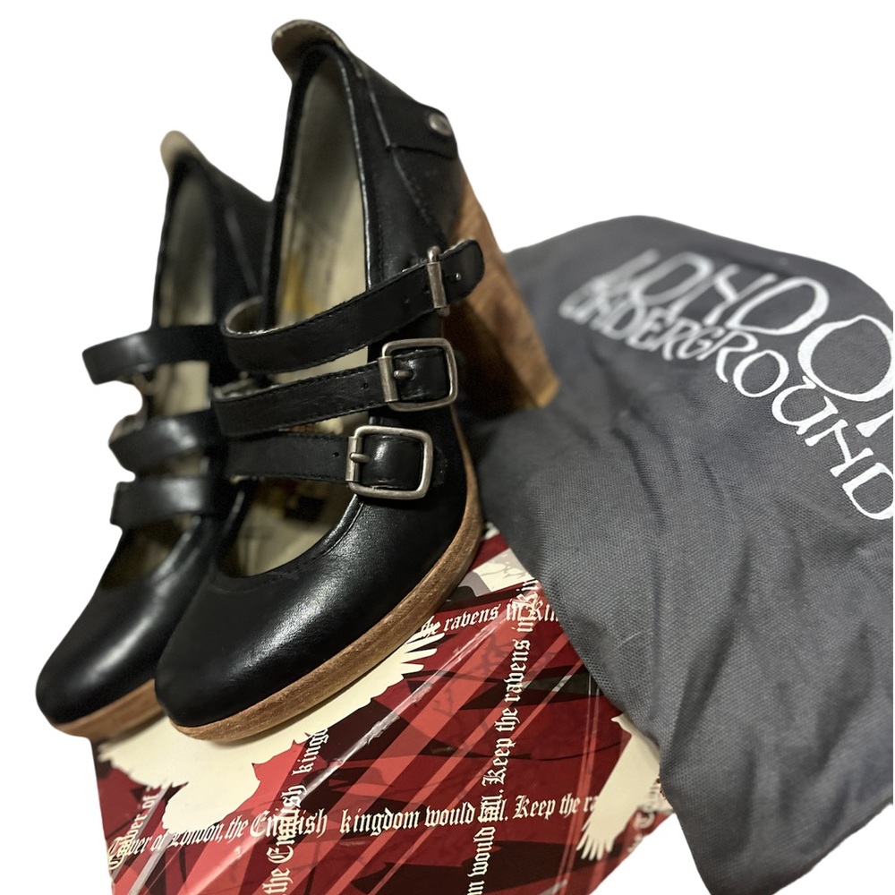 London Underground Vintage 90s Y2K 3 Buckle Chunky Heels Genuine Leather size 7